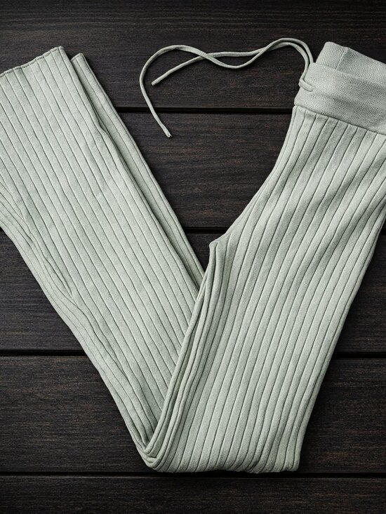 Forever 21 Other - Beige Light Sage Ribbed Knit Lounge Pants Wide Waistband Flare Cozy Minimal